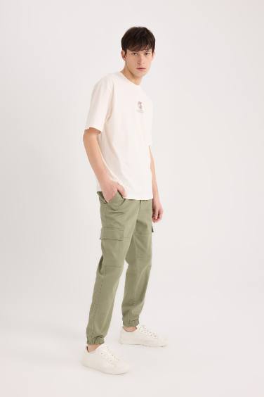 Gabardine Elastic Waist Leg Jogger Cargo Pants