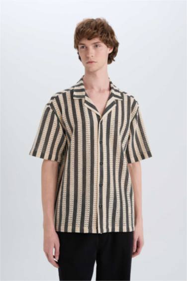 Regular Fit Apache Neck Short Sleeve Shirt