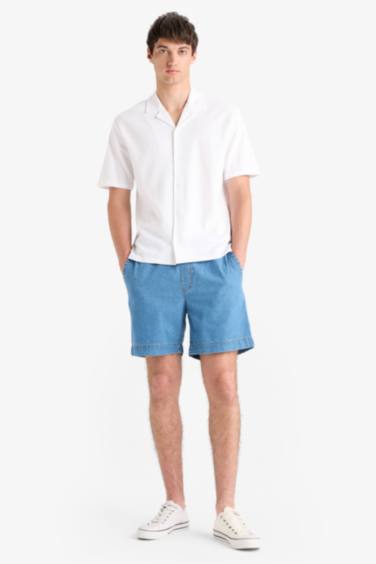 قميص قطن قصة عادية بياقة جاكيت