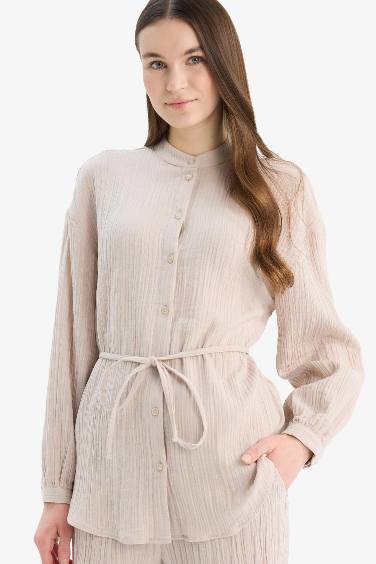 Relax Fit Basic Laced Muslin Long Sleeve Shirt