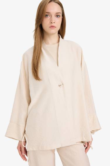 Relax Fit Crinkle Fabric Long Sleeve Tunic