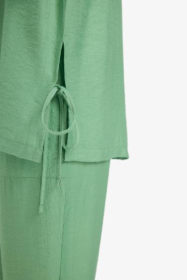 Relax Fit Crinkle Fabric Long Sleeve Tunic