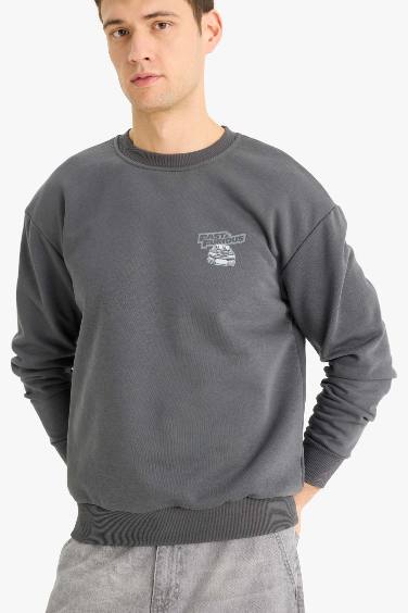 Fast & Furious Boxy Fit Bisiklet Yaka Sırt Baskılı Kalın Sweatshirt
