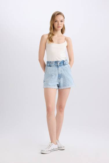 Paperbag High Waist Denim Shorts