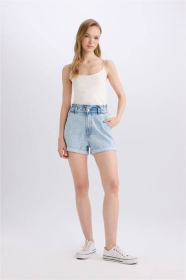 Paperbag High Waist Denim Shorts