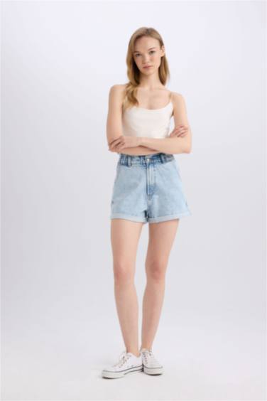 Paperbag High Waist Denim Shorts