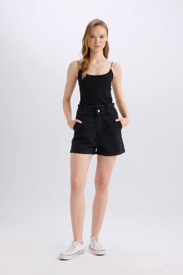 Джинсовые шорты с высокой посадкой и отворотами