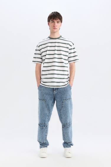 Boxy Fit с круглым вырезом, полосатая, с коротким рукавом футболка