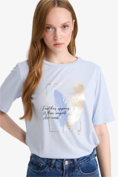 T-shirt imprimé à col rond et manches courtes Coupe régulière