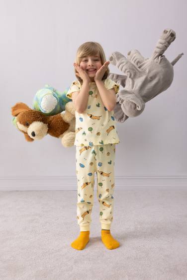 Erkek Bebek Pijama Takımı Desenli Kısa Kollu Penye Üst Beli Lastikli Uzun Alt