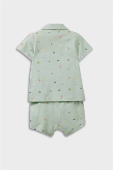 طقم بيجاما بيبي اولادي بطبعة بحر ممشط قصة عادية - قطعتين