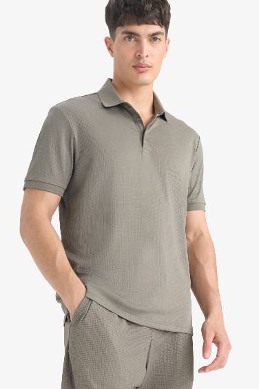 Slim Fit Polo Collar Crinkle Polo T-Shirt