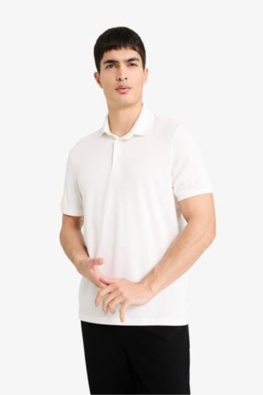Футболка-поло с короткими рукавами, узкого фасона, из жатой ткани