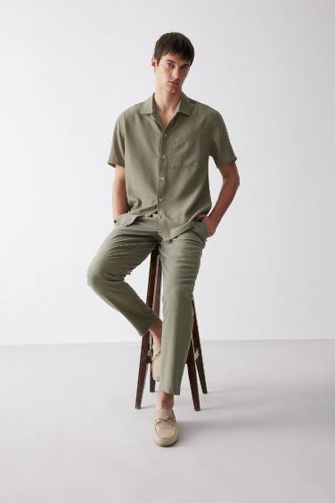 Relax Fit Polo Neck Linen Look Summer Shirt