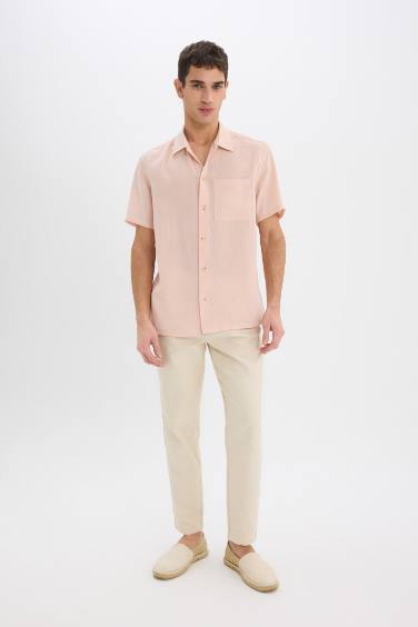 Relax Fit Polo Collar Linen Look Summer Shirt