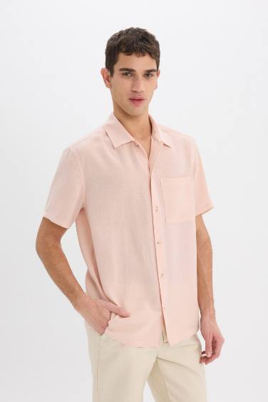 Relax Fit Polo Collar Linen Look Summer Shirt
