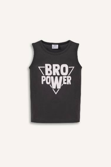 Baby Boy Crew Neck Slogan Printed Tank Top