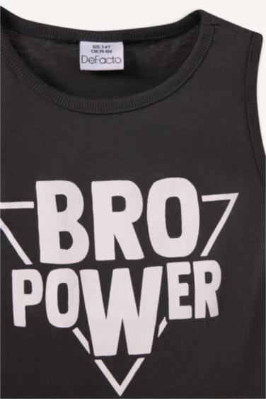 Baby Boy Crew Neck Slogan Printed Tank Top