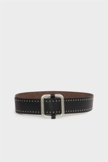 Woman Big Clasp Faux Leather Belt