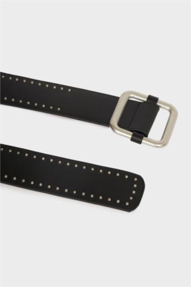 Woman Big Clasp Faux Leather Belt