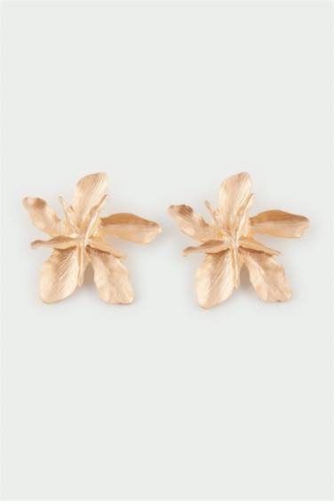 Woman Flower Motif Matte Gold Earring