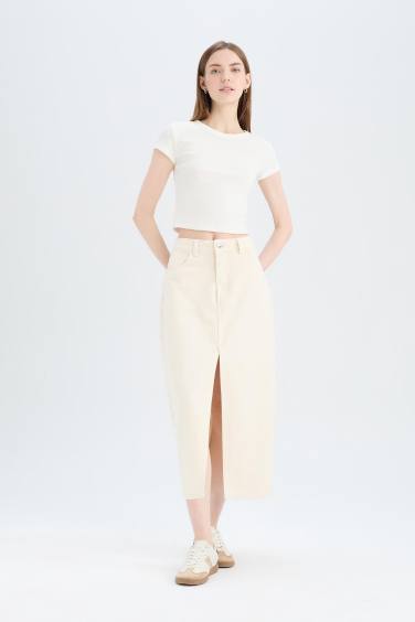 Long Fit Denim Skirt