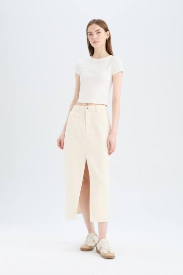 Long Fit Denim Skirt