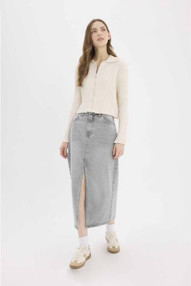 جيبة جينز طويلة