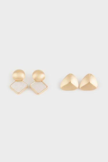 Woman 2 Piece Matte Gold Earrings