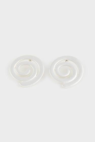 Woman Spiral Motif Matte Silver Earrings