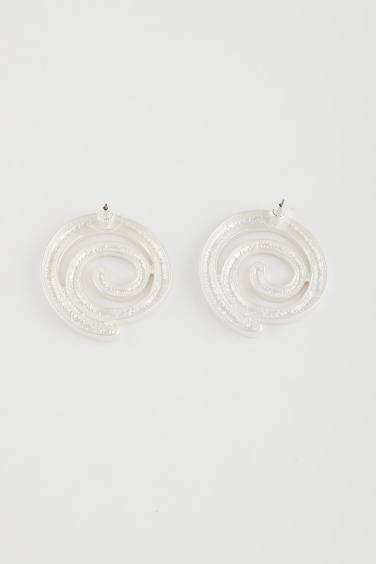 Woman Spiral Motif Matte Silver Earrings
