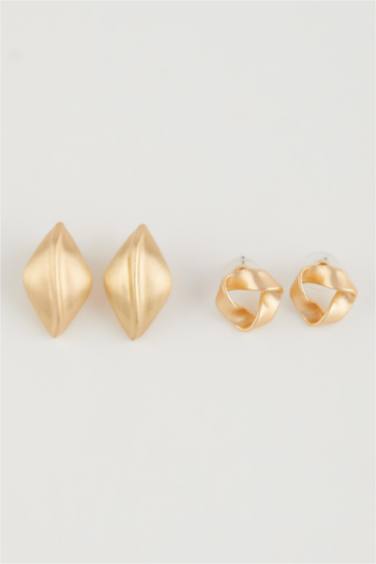 Woman 2 Piece Matte Gold Earring