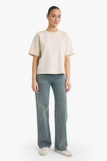 Oversize дөңгелек жағалы негізгі basic қысқа жеңді футболка