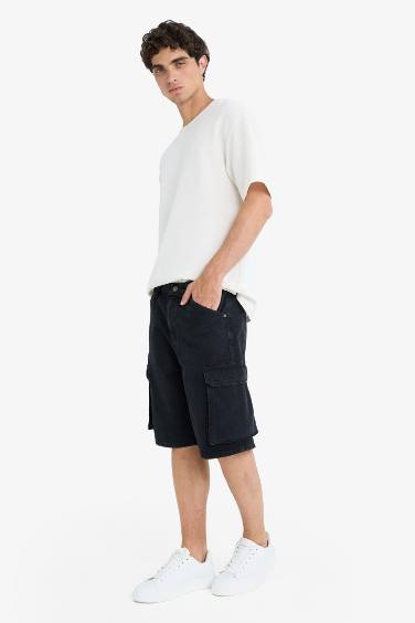 Cotton Cargo Fit Denim Bermuda Shorts