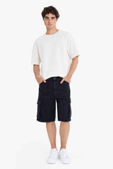 Cotton Cargo Fit Denim Bermuda Shorts