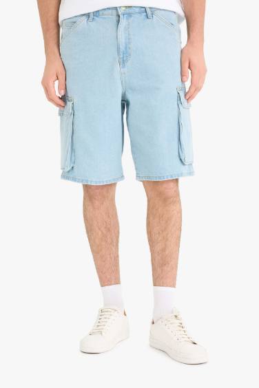 Cotton Cargo Fit Denim Bermuda Shorts