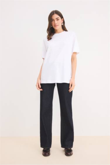 Regular Fit Crew Neck Basic Short Sleeve T-Shirt Tunic