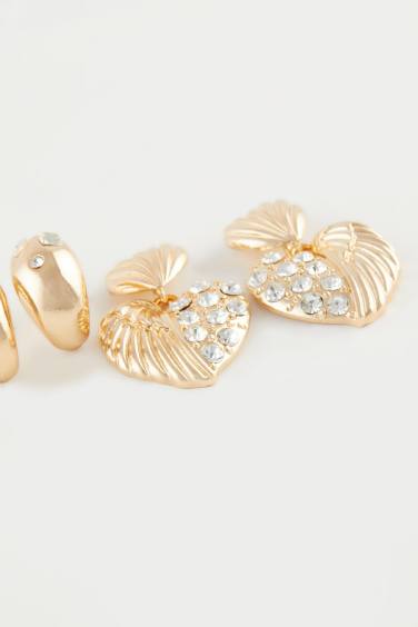 Woman 2 Piece Stoned Gold Earrings