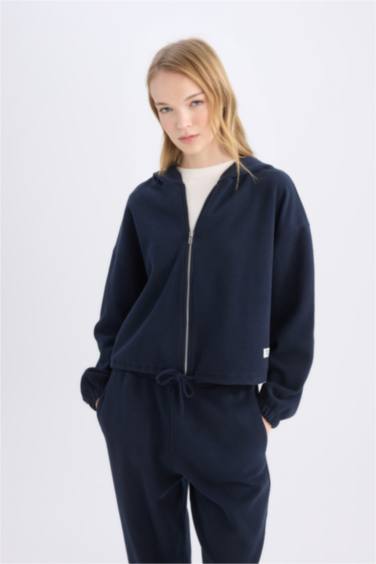 Loose Fit Basic Hooded Zippered Sweatshirt