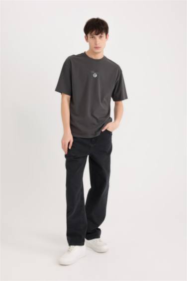 T-shirt boxy en coton imprimé au dos à manches courtes et col rond