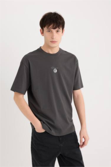 T-shirt boxy en coton imprimé au dos à manches courtes et col rond