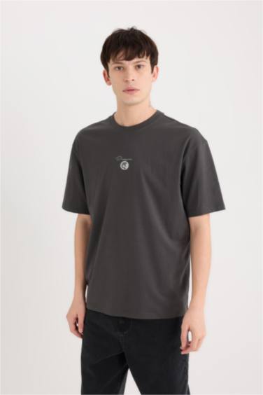 T-shirt boxy en coton imprimé au dos à manches courtes et col rond