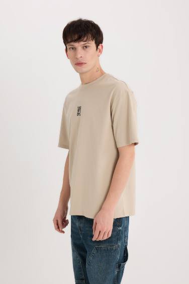 Boxy Fit Crew Neck Back Printed T-Shirt