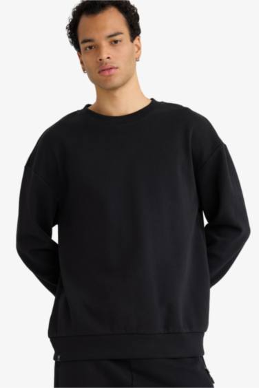 Boxy Fit Bisiklet Yaka Basic Düz Pike Sweatshirt