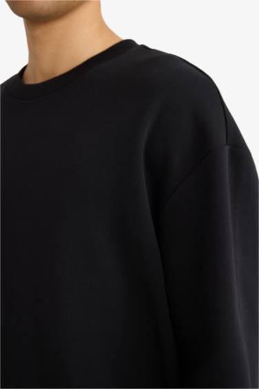 Boxy Fit Bisiklet Yaka Basic Düz Pike Sweatshirt