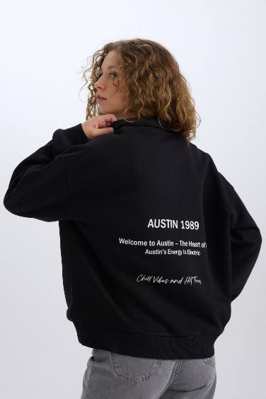 Oversize Fit Slogan Long Sleeve Sweatshirt