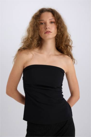 Fitted Bengalin Basic Strapless Black Blouse
