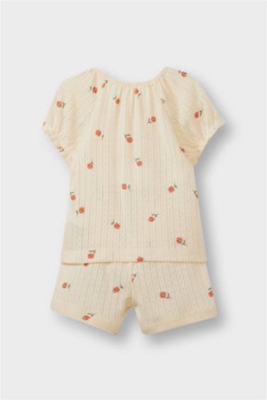 سيت بجامة بيبي بناتي فلورال مضلع - قطعتين