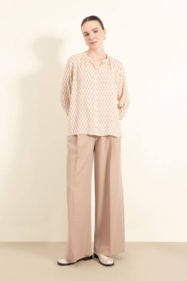 Regular Fit Apaş Yaka Simli Kumaş Uzun Kollu Bluz