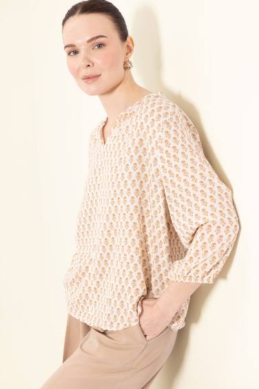 Regular Fit Apaş Yaka Simli Kumaş Uzun Kollu Bluz